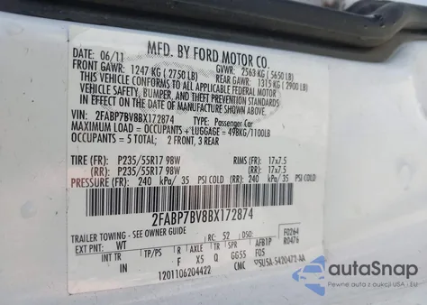 2011 Ford Crown Victoria Police Interceptor from USA, damaged, VIN 2FABP7BV8BX172874